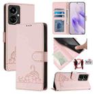 For Tecno Camon 19 Cat Rat Embossed Pattern RFID Leather Phone Case with Lanyard(Pink) - 1