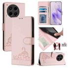 For Tecno Camon 30 4G Cat Rat Embossed Pattern RFID Leather Phone Case with Lanyard(Pink) - 1