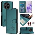 For Tecno Camon 30 4G Cat Rat Embossed Pattern RFID Leather Phone Case with Lanyard(Peacock Green) - 1