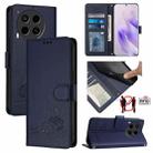 For Tecno Camon 30 4G Cat Rat Embossed Pattern RFID Leather Phone Case with Lanyard(Blue) - 1