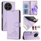 For Tecno Camon 30 4G Cat Rat Embossed Pattern RFID Leather Phone Case with Lanyard(Purple) - 1