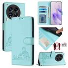 For Tecno Camon 30 Premier 5G cl9 Cat Rat Embossed Pattern RFID Leather Phone Case with Lanyard(Mint Green) - 1