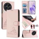 For Tecno Camon 30 Premier 5G cl9 Cat Rat Embossed Pattern RFID Leather Phone Case with Lanyard(Pink) - 1