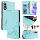 For Tecno POVA 4 Cat Rat Embossed Pattern RFID Leather Phone Case with Lanyard(Mint Green) - 1