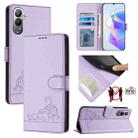 For Tecno POVA 4 Cat Rat Embossed Pattern RFID Leather Phone Case with Lanyard(Purple) - 1