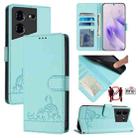 For Tecno Pova 5 Pro 5G Cat Rat Embossed Pattern RFID Leather Phone Case with Lanyard(Mint Green) - 1