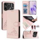 For Tecno Pova 6 Pro li9 Cat Rat Embossed Pattern RFID Leather Phone Case with Lanyard(Pink) - 1