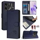 For Tecno Pova 6 Pro li9 Cat Rat Embossed Pattern RFID Leather Phone Case with Lanyard(Blue) - 1