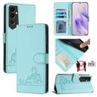 For Tecno Pova NEO 2 Cat Rat Embossed Pattern RFID Leather Phone Case with Lanyard(Mint Green) - 1