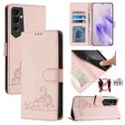 For Tecno Pova NEO 2 Cat Rat Embossed Pattern RFID Leather Phone Case with Lanyard(Pink) - 1