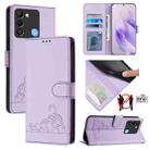 For Tecno Spark 9 Cat Rat Embossed Pattern RFID Leather Phone Case with Lanyard(Purple) - 1