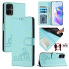 For Tecno Spark 9 Pro / 9T Cat Rat Embossed Pattern RFID Leather Phone Case with Lanyard(Mint Green) - 1