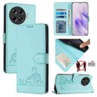 For Tecno Spark 20 Pro+ Cat Rat Embossed Pattern RFID Leather Phone Case with Lanyard(Mint Green) - 1