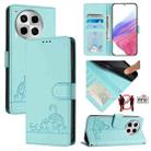 For Tecno Camon 30 5G Cat Rat Embossed Pattern RFID Leather Phone Case with Lanyard(Mint Green) - 1