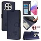 For Tecno Camon 30 5G Cat Rat Embossed Pattern RFID Leather Phone Case with Lanyard(Blue) - 1