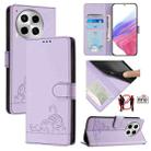 For Tecno Camon 30 5G Cat Rat Embossed Pattern RFID Leather Phone Case with Lanyard(Purple) - 1