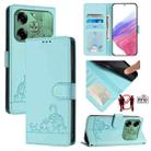 For Tecno Pova 6 4G Cat Rat Embossed Pattern RFID Leather Phone Case with Lanyard(Mint Green) - 1