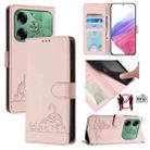 For Tecno Pova 6 4G Cat Rat Embossed Pattern RFID Leather Phone Case with Lanyard(Pink) - 1