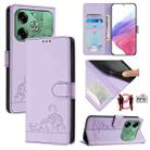 For Tecno Pova 6 4G Cat Rat Embossed Pattern RFID Leather Phone Case with Lanyard(Purple) - 1