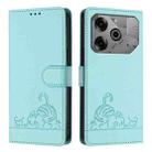 For Tecno Pova 6 Neo Cat Rat Embossed Pattern RFID Leather Phone Case with Lanyard(Mint Green) - 2