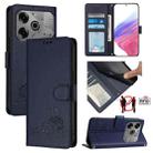 For Tecno Pova 6 Neo Cat Rat Embossed Pattern RFID Leather Phone Case with Lanyard(Blue) - 1