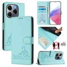 For Tecno Spark 20 Pro 5G Cat Rat Embossed Pattern RFID Leather Phone Case with Lanyard(Mint Green) - 1