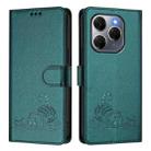 For Tecno Spark 20 Pro 5G Cat Rat Embossed Pattern RFID Leather Phone Case with Lanyard(Peacock Green) - 2