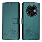 For Tecno Spark 30C Cat Rat Embossed Pattern RFID Leather Phone Case with Lanyard(Peacock Green) - 2