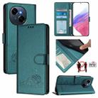 For Tecno Spark Go 1 Cat Rat Embossed Pattern RFID Leather Phone Case with Lanyard(Peacock Green) - 1