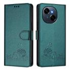 For Tecno Spark Go 1 Cat Rat Embossed Pattern RFID Leather Phone Case with Lanyard(Peacock Green) - 2