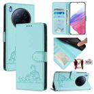 For Tecno Camon 40 Premier Cat Rat Embossed Pattern RFID Leather Phone Case with Lanyard(Mint Green) - 1