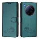 For Tecno Camon 40 Premier Cat Rat Embossed Pattern RFID Leather Phone Case with Lanyard(Peacock Green) - 2
