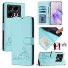 For Infinix Note 40 Cat Rat Embossed Pattern RFID Leather Phone Case with Lanyard(Mint Green) - 1