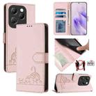 For Infinix Hot 40 / 40 Pro Cat Rat Embossed Pattern RFID Leather Phone Case with Lanyard(Pink) - 1