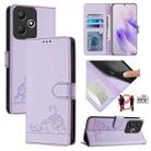 For Infinix Hot 30 Play Cat Rat Embossed Pattern RFID Leather Phone Case with Lanyard(Purple) - 1