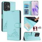 For Infinix Hot 30 Play NFC Cat Rat Embossed Pattern RFID Leather Phone Case with Lanyard(Mint Green) - 1