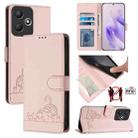 For Infinix Hot 30 Play NFC Cat Rat Embossed Pattern RFID Leather Phone Case with Lanyard(Pink) - 1