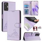 For Infinix Hot  20 5G X666 X66B Cat Rat Embossed Pattern RFID Leather Phone Case with Lanyard(Purple) - 1