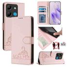 For Infinix Smart 7 X6515 Cat Rat Embossed Pattern RFID Leather Phone Case with Lanyard(Pink) - 1