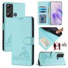 For Infinix Hot 20I X665E Cat Rat Embossed Pattern RFID Leather Phone Case with Lanyard(Mint Green) - 1