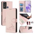 For Infinix Hot 20I X665E Cat Rat Embossed Pattern RFID Leather Phone Case with Lanyard(Pink) - 1