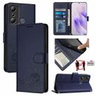 For Infinix Hot 20I X665E Cat Rat Embossed Pattern RFID Leather Phone Case with Lanyard(Blue) - 1