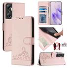 For Infinix Hot 20 X6826 Cat Rat Embossed Pattern RFID Leather Phone Case with Lanyard(Pink) - 1