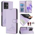 For Infinix Note 12 5G Cat Rat Embossed Pattern RFID Leather Phone Case with Lanyard(Purple) - 1