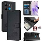 For Infinix Smart 7 India Cat Rat Embossed Pattern RFID Leather Phone Case with Lanyard(Black) - 1