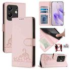 For Infinix Zero 30 4G Cat Rat Embossed Pattern RFID Leather Phone Case with Lanyard(Pink) - 1