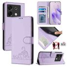 For Infinix Zero 30 5G Cat Rat Embossed Pattern RFID Leather Phone Case with Lanyard(Purple) - 1