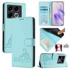 For Infinix Note 40 5G Cat Rat Embossed Pattern RFID Leather Phone Case with Lanyard(Mint Green) - 1