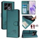 For Infinix Note 40 5G Cat Rat Embossed Pattern RFID Leather Phone Case with Lanyard(Peacock Green) - 1