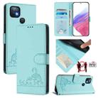 For Infinix Hot 10i Cat Rat Embossed Pattern RFID Leather Phone Case with Lanyard(Mint Green) - 1